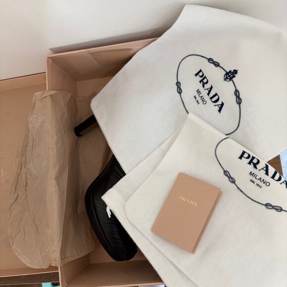 Prada Nappa Basic Nero Sz 39 US 9 Leather Ankle Heel Booties Box Dust Bag AUTH - Picture 11 of 13